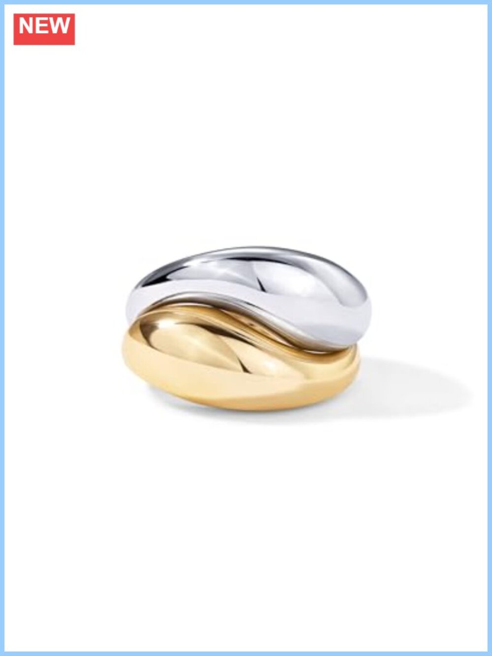 14K Gold Plated Two Tone Wavy Dome Ring Set Stackable Statement Rings
